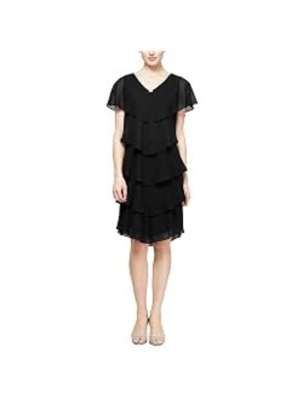 SL Fashions Black Tiered Rhinestone Capelet Dress Women Elegant Size 18 NWT